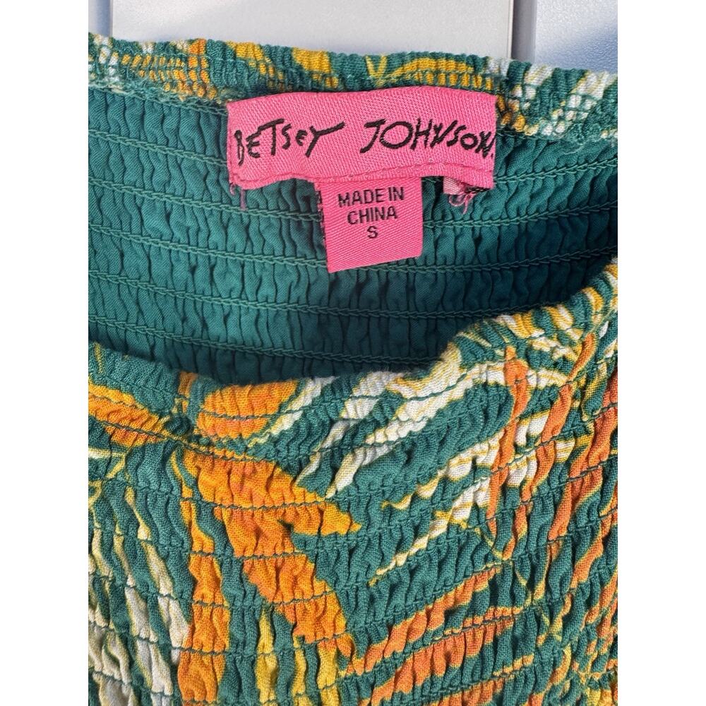 Betsey Johnson Maxi Dress Womens Small Tropical Palm Smocked Puff Sleeve Boho - Picture 3 of 7